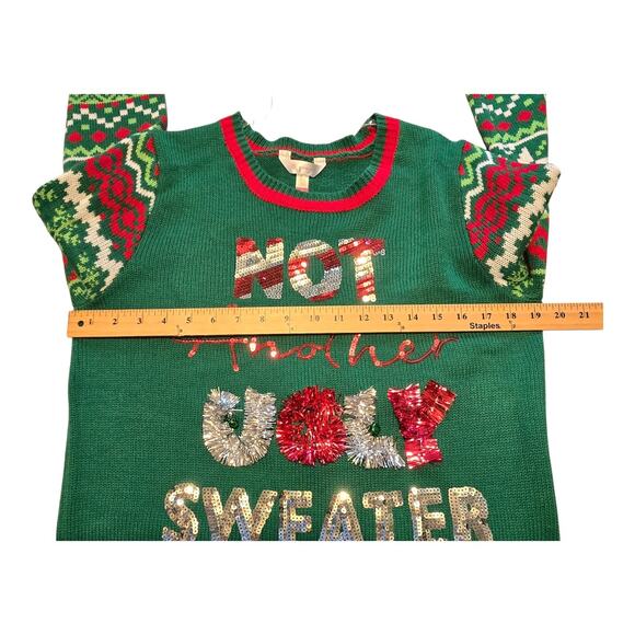 No Boundaries Ugly Christmas Sweater Womens Size Large Green Red Holiday Party - Picture 10 of 12